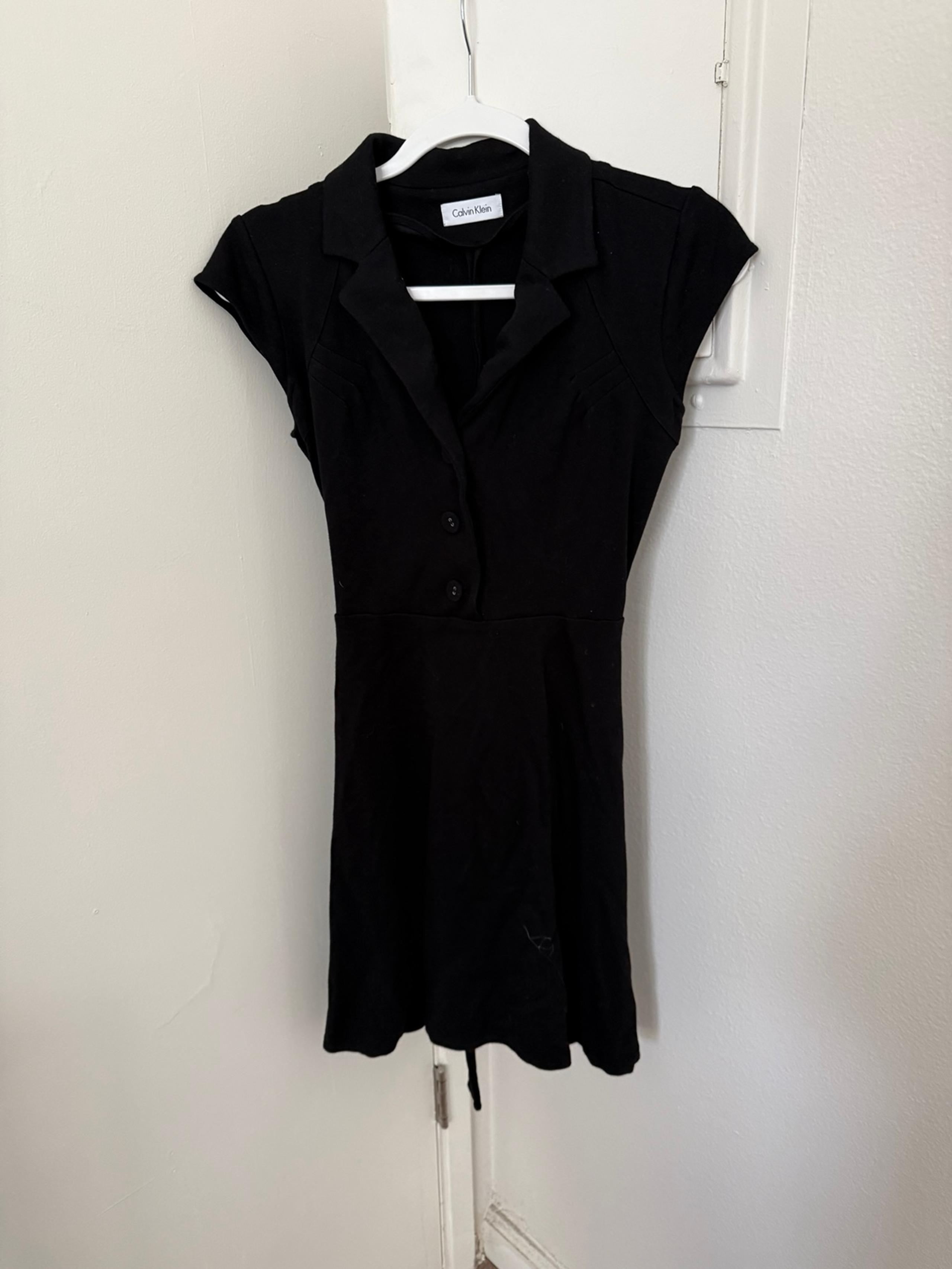 Calvin Klein Linen Blend Cap Sleeve Button Swing Dress