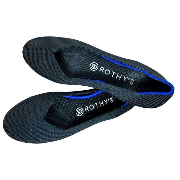ROTHY'S Classic Black Round Toe with Blue Trim Size 7.5