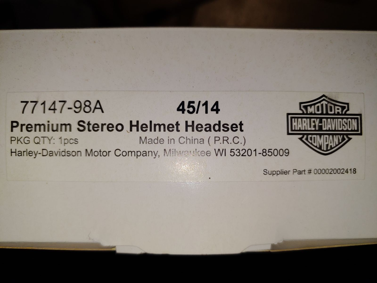 New Harley Davidson head set
