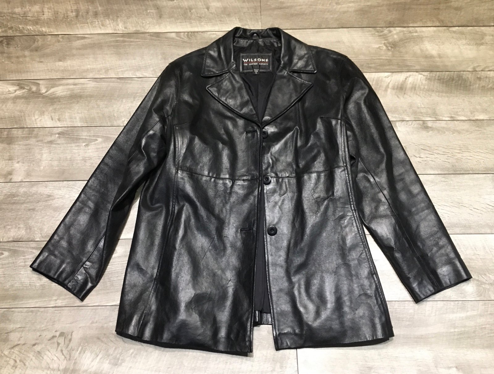 Wilsons Black Leather Women’s Bomber Car Club Button Up Coat Jacket Size Xlarge