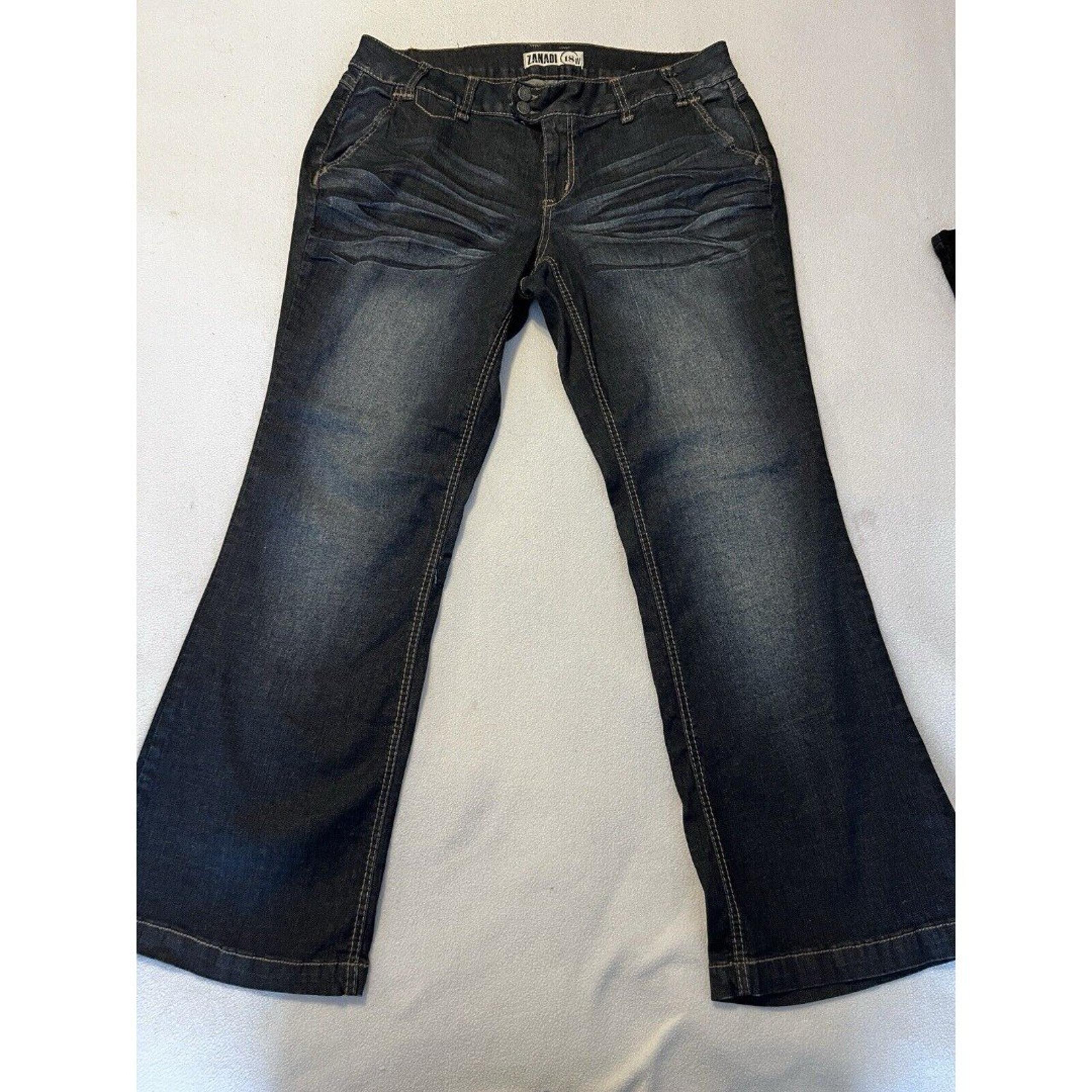 Zana Di Jeans Vtg Womens 18W Blue Flare Stretch Denim Distressed Flap Pockets