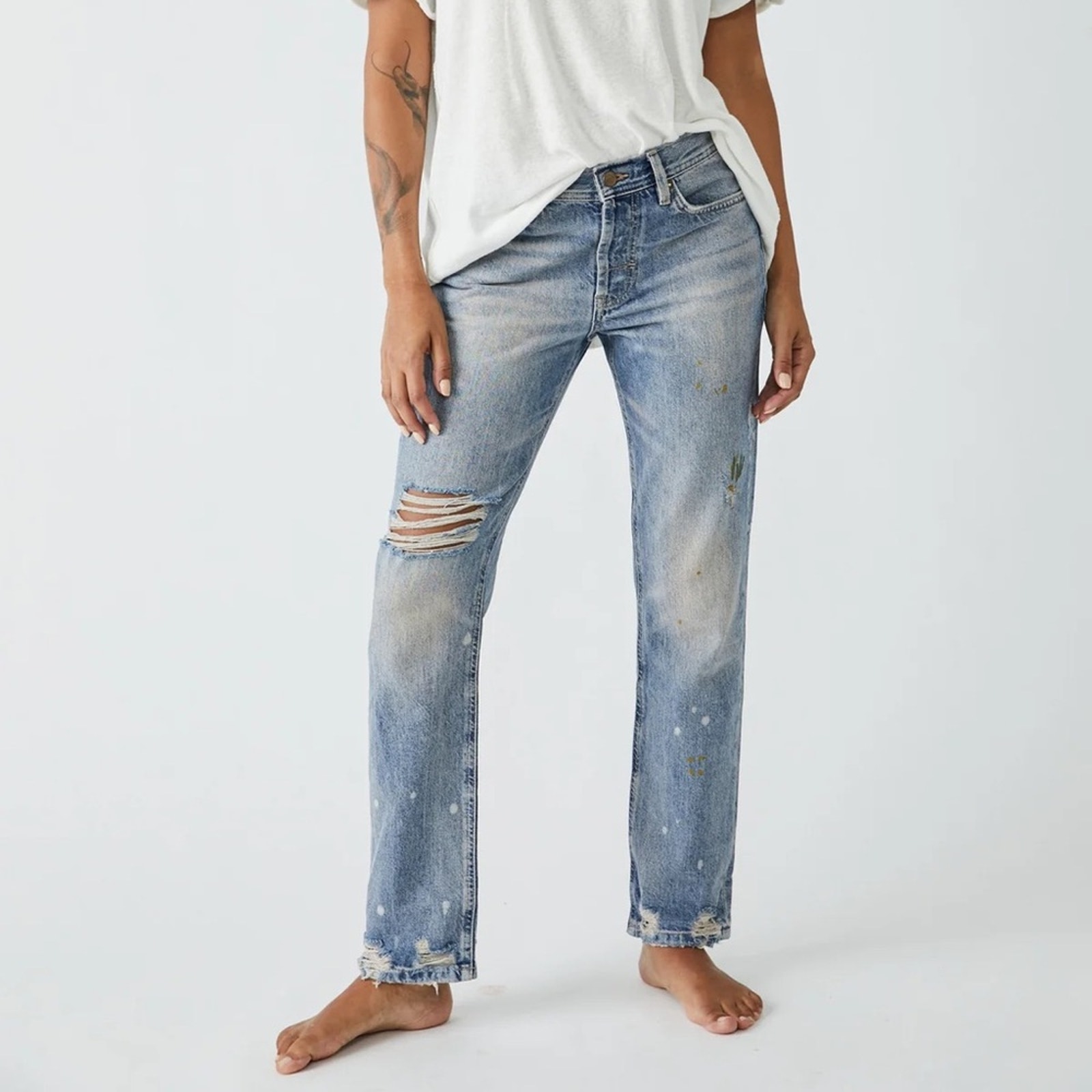 Free People Distressed Straight Jeans Size 26 New