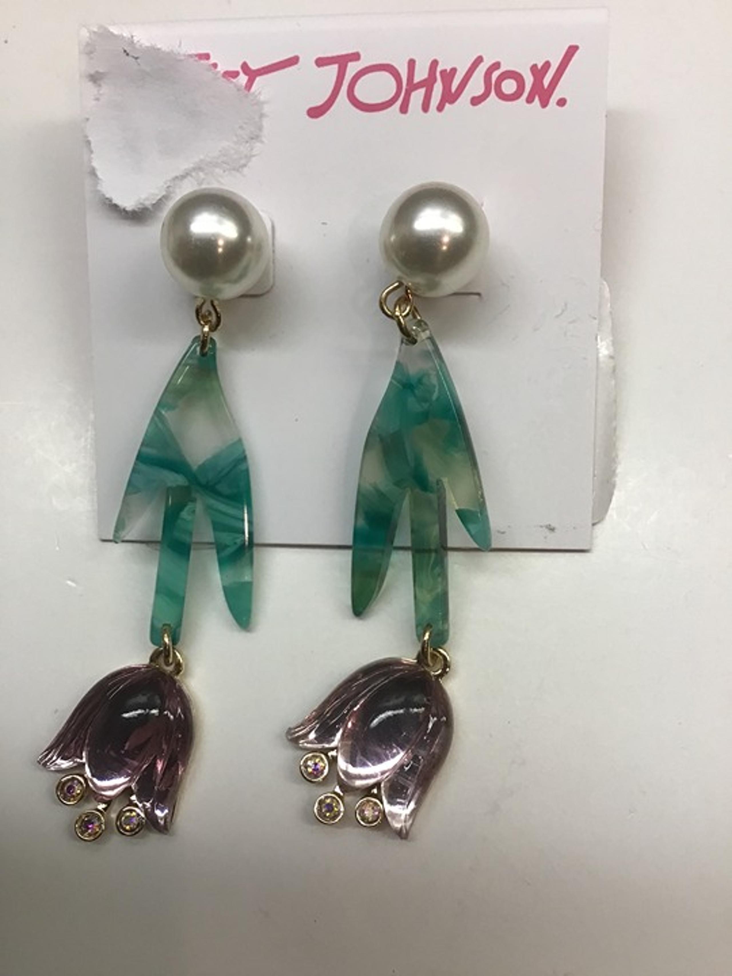 Betsey Johnson New Plexiglass Tulip and Greenery Earrings