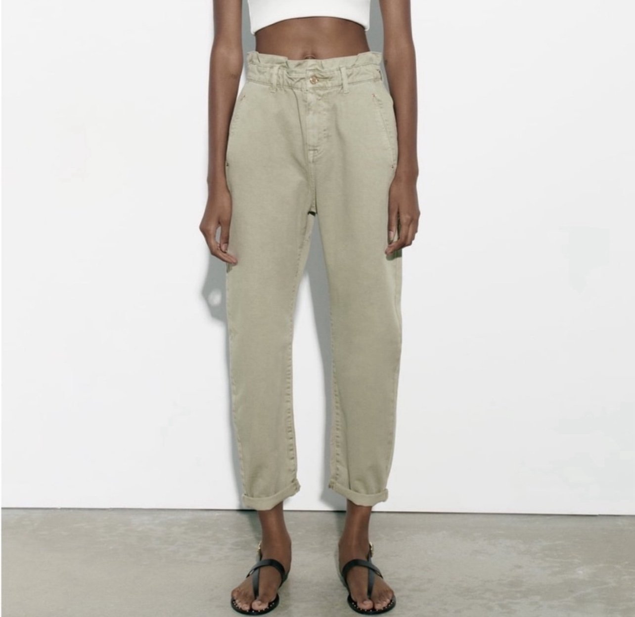 Zara high waist barrel jean style khaki denim casual boho chic