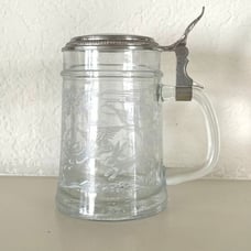 Glass beer stein with pewter lid