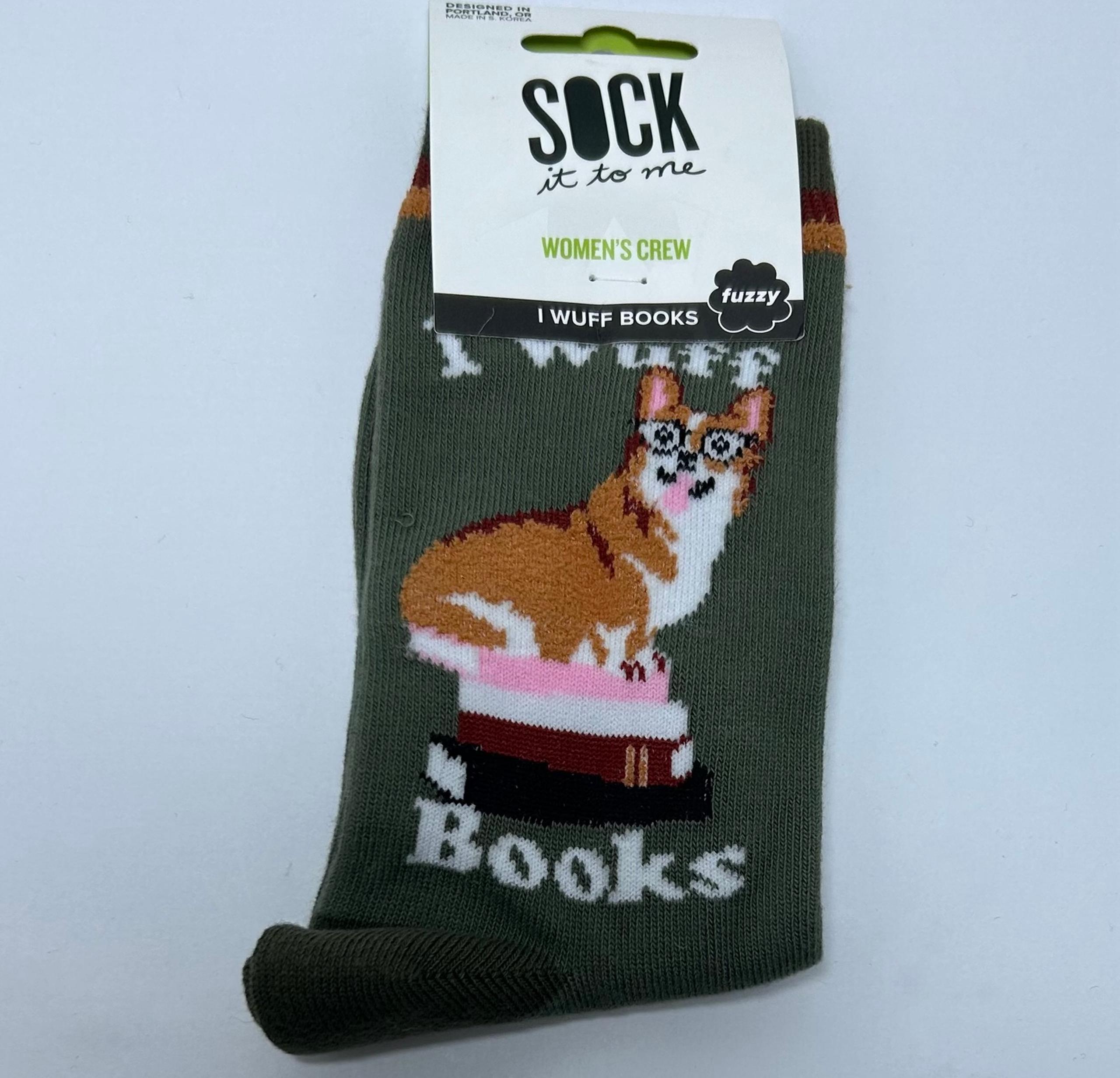 Sock it to Me “I Wuff Books” Book-Lover Dog-Lover Socks