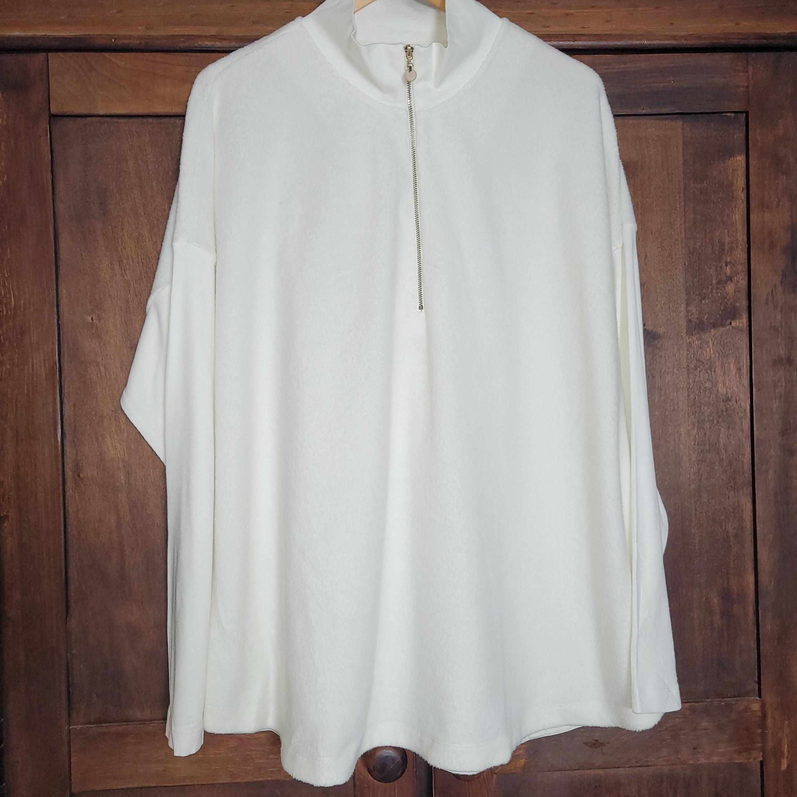 Soft Surroundings Sweater Womans 3XL Cream Fleece Adalyn Tunic Mock Neck 1/4 Zip