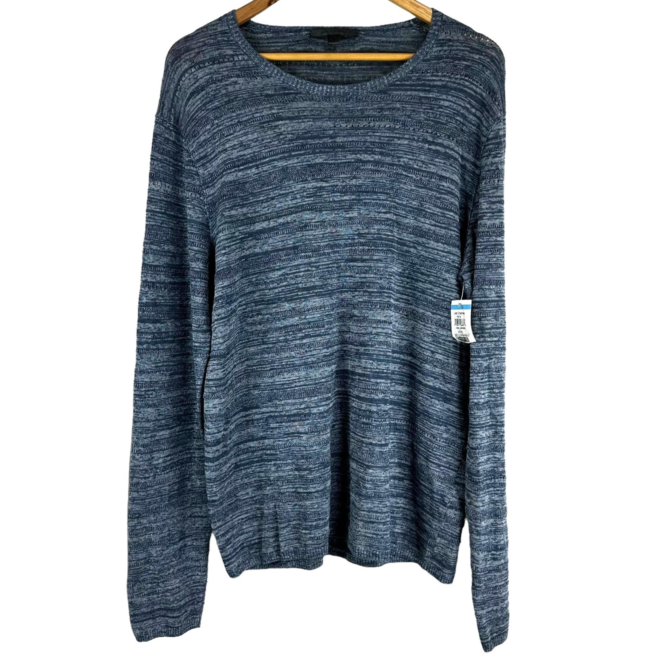 John Varvatos Collection NWT Men's Linen Blend Blue Long Sleeve Sweater Sz Large