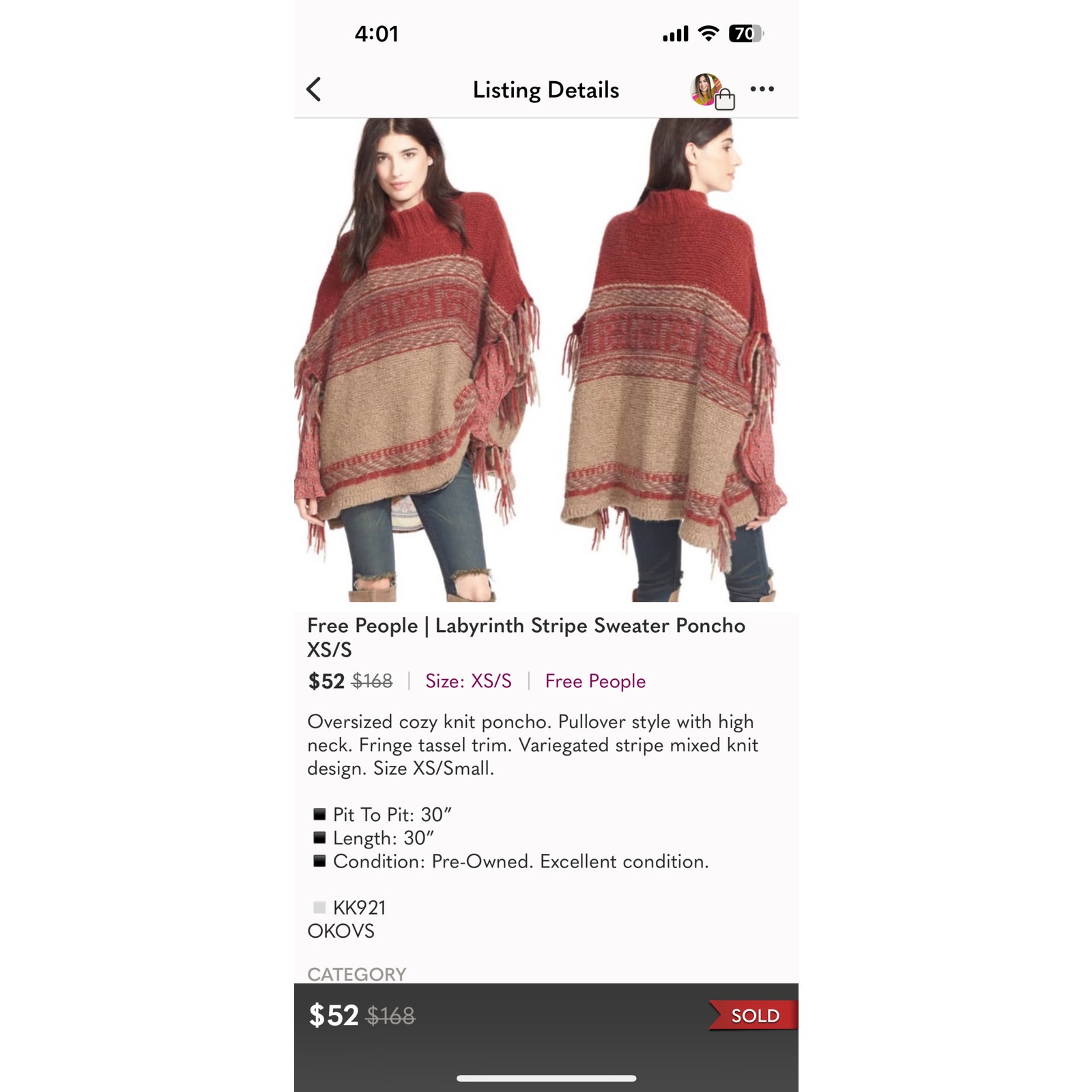 ジャケット・アウター L'Appartement GOOD GRIEF Fringe Poncho Free People Labyrinth Fringed Poncho Striped Sweater XS/S