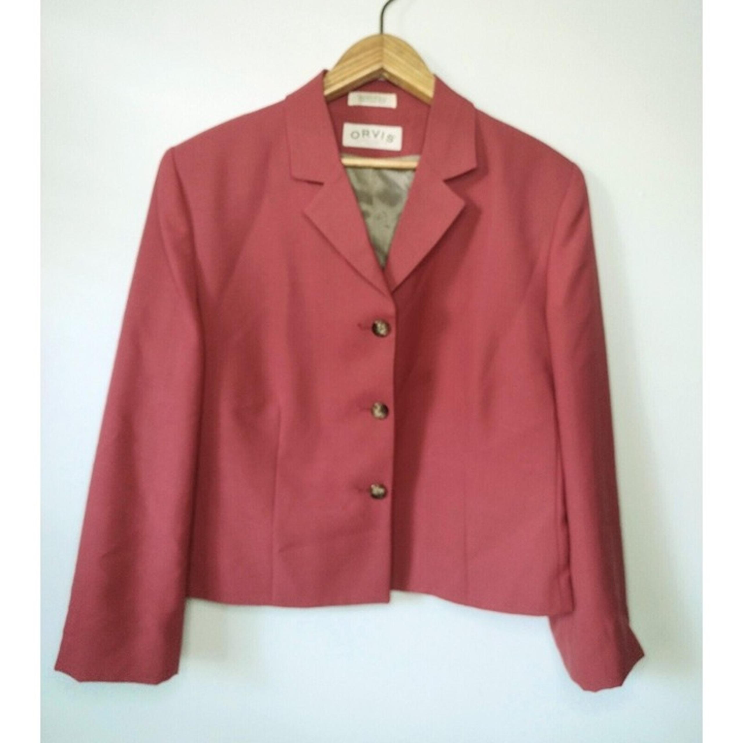 Orvis Wool Blend Women's Blazer Size 16 Single Breasted Salmon Red Lined USA