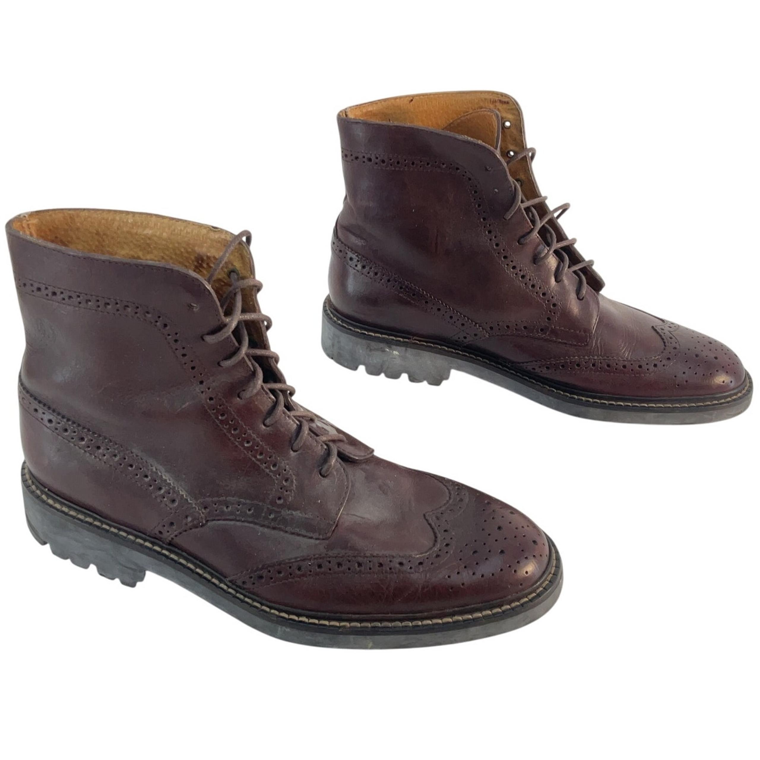 Tommy Hilfiger Vintage Brown Leather Wingtip Boots Men’s Size 9.5 Preowned