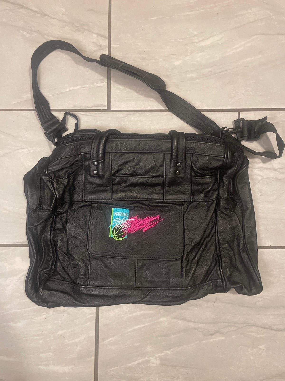 Vintage NBA Sweet Moves Nestle Leather Gym Shoulder Strap Bag 90s