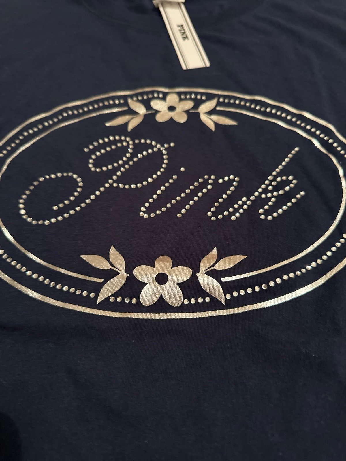 VS PINK LIMITED EDITION NAVY BLUE BLING TEE SHIRT SHORT SLEEVE XS