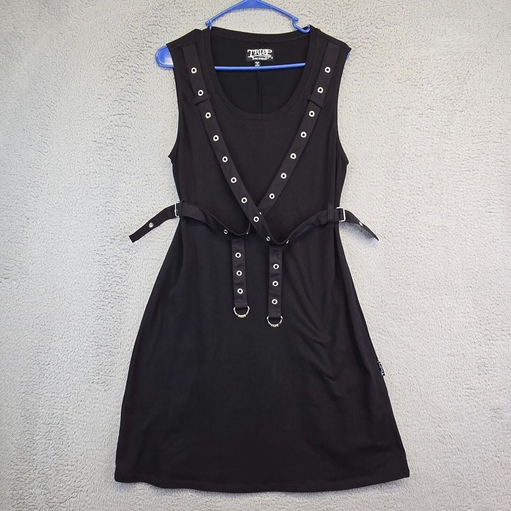 Tripp NYC Dress Womens M Black Grommet Strappy Gothic Punk Whimsigoth Grunge Y2K