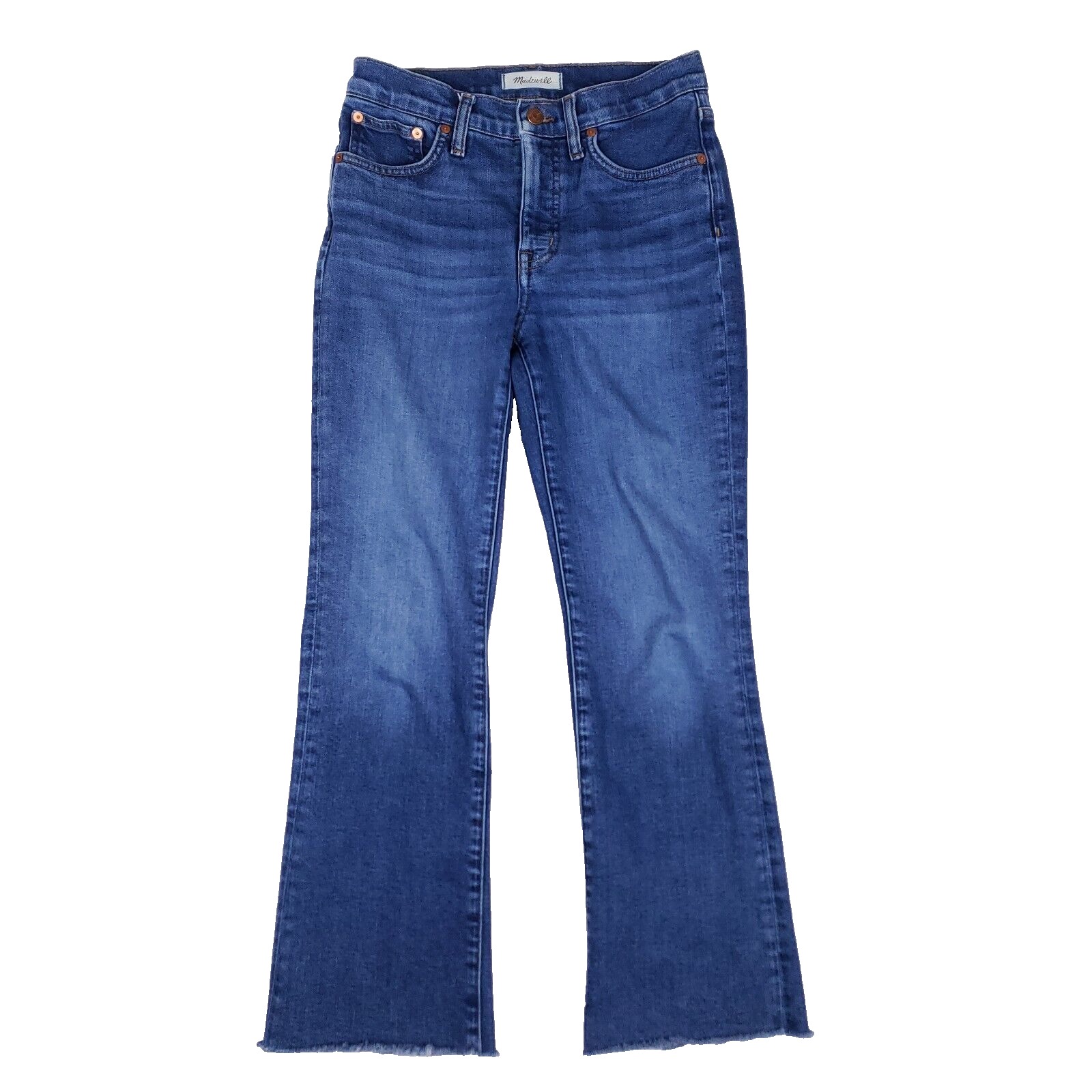 Madewell Kick Out Jeans Flare Frayed Hem Women 26 Blue Trendy Boho Streetwear