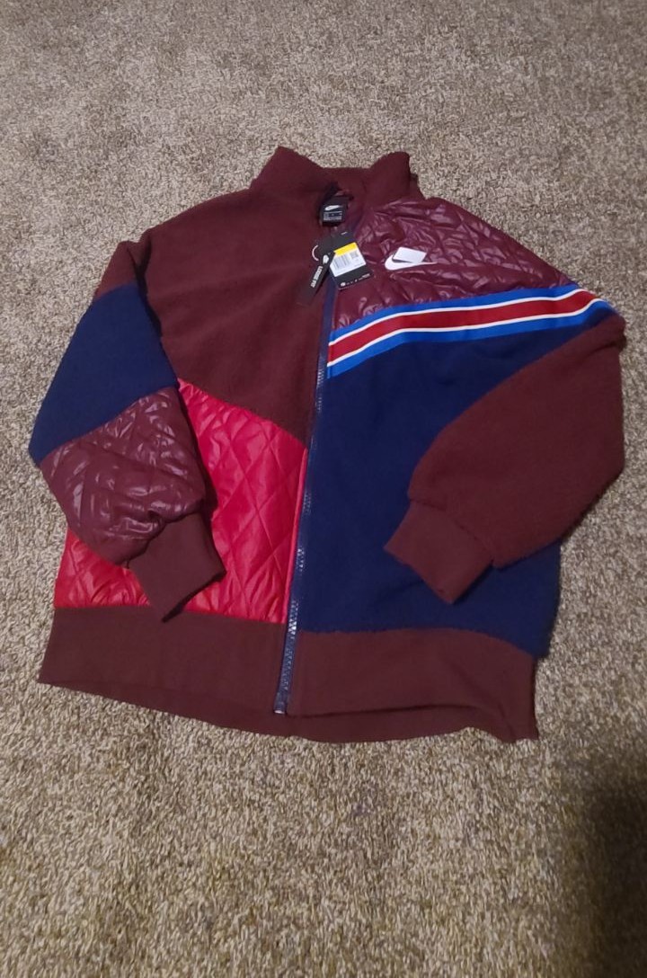 Nike retro maroon Sherpa Fleece Quilted Track Jacket