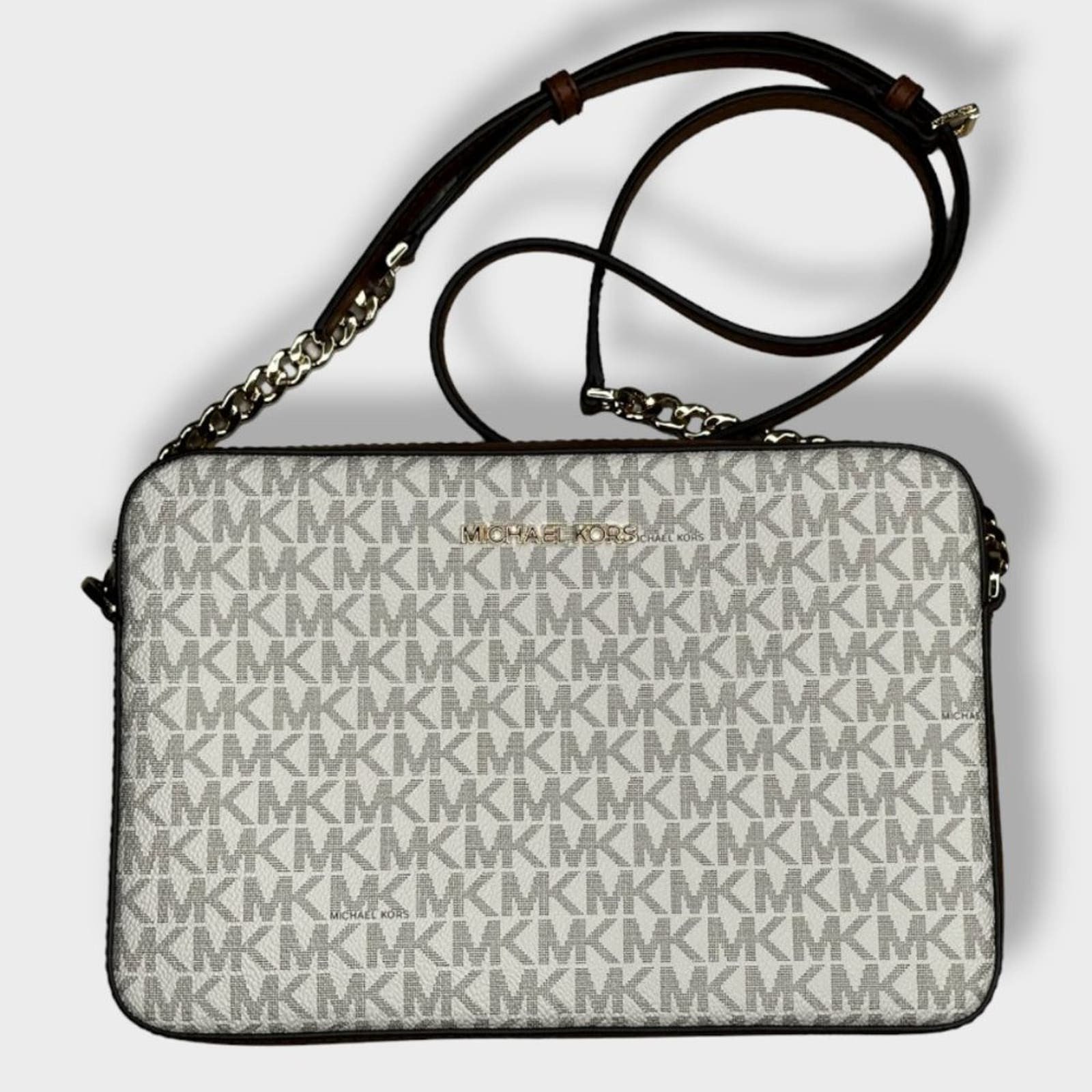 MICHAEL Kors Jet Set Saffiano Leather Crossbody Bag White and Brown