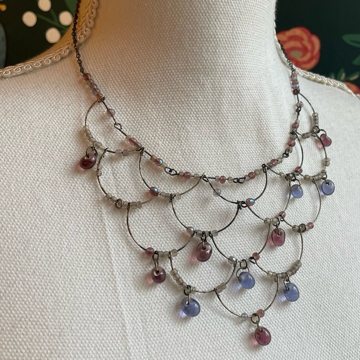 Vintage 90s Handmade Silver Beaded Whimsygoth Necklace