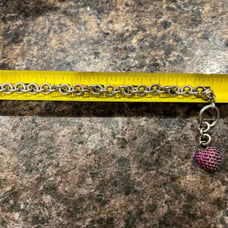 Ruby puff heart dangle braclet sterling silver