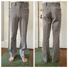 Vtg 70s brown, gray & tan patterned double knit pants