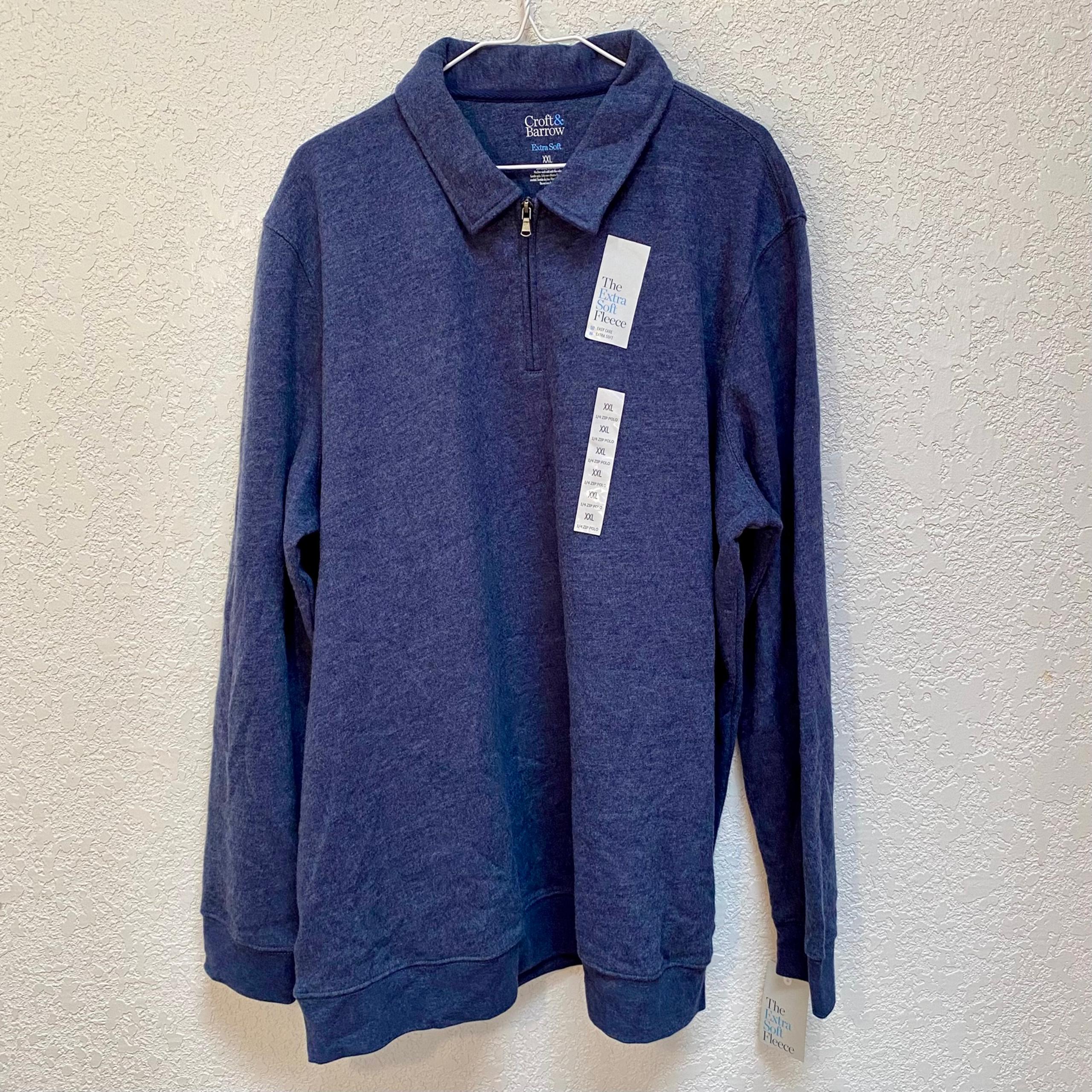 Croft & Barrow Pullover Mens 2XL Navy 1/4 Zip Extra Soft Fleece Polo Sweater Top