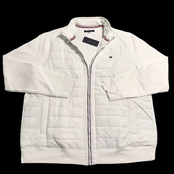 Tommy Hilfiger Mens Full Zip Mockneck White Sweater Size XL Stylish Comfy & Soft