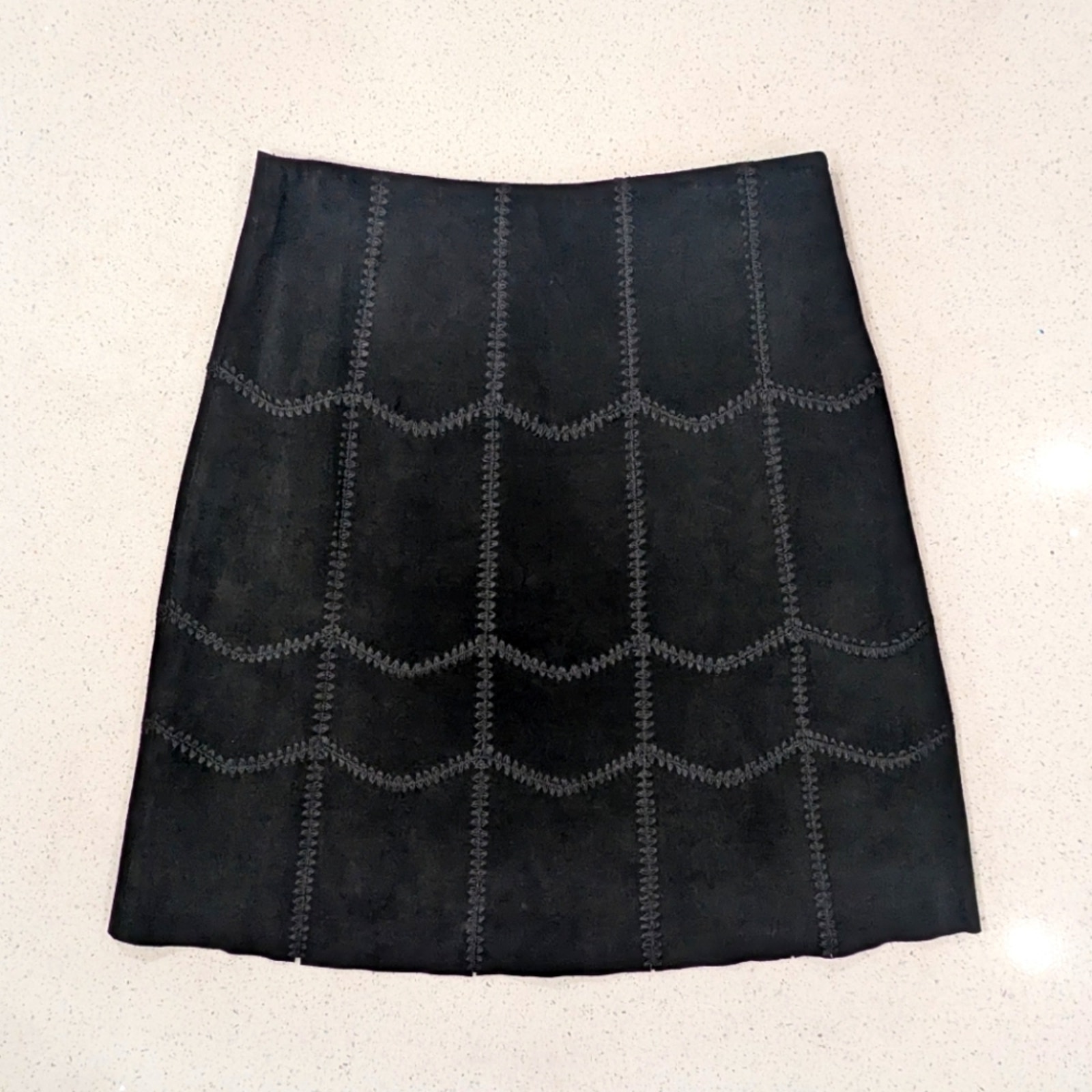 Area Women Genuine Leather Suede Black A-Line Skirt Knee Length Western Chic 14