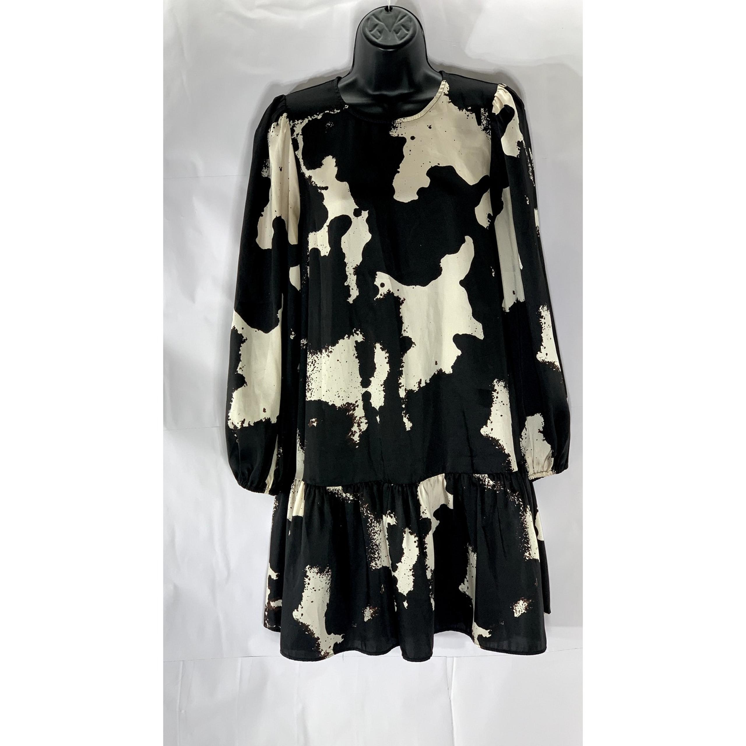 ALEXIS X TARGET Women's Black-Beige Ruffle-Hem Long Sleeve Mini Dress SZ M