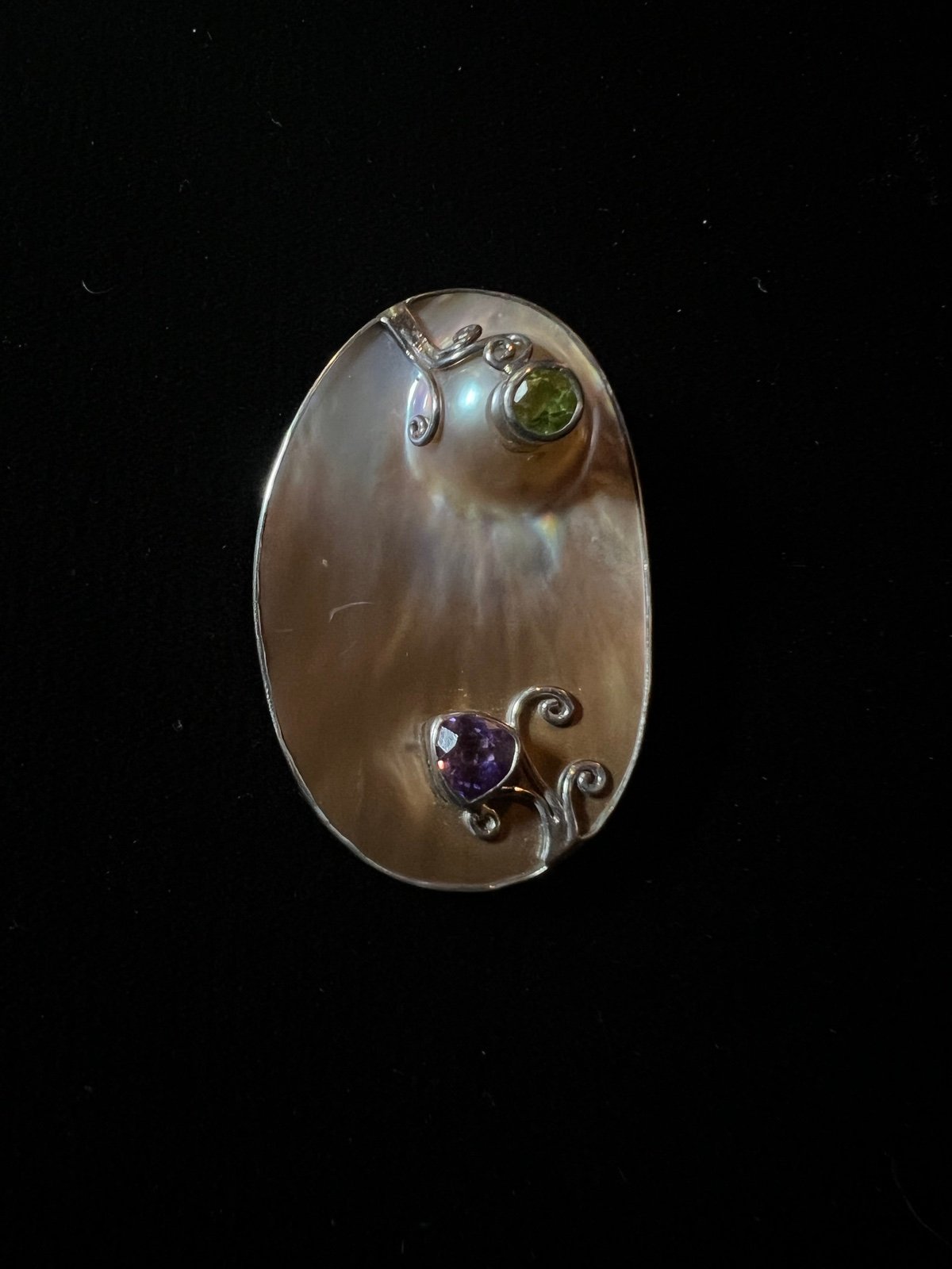 Vintage mother of pearl pendant sterling silver