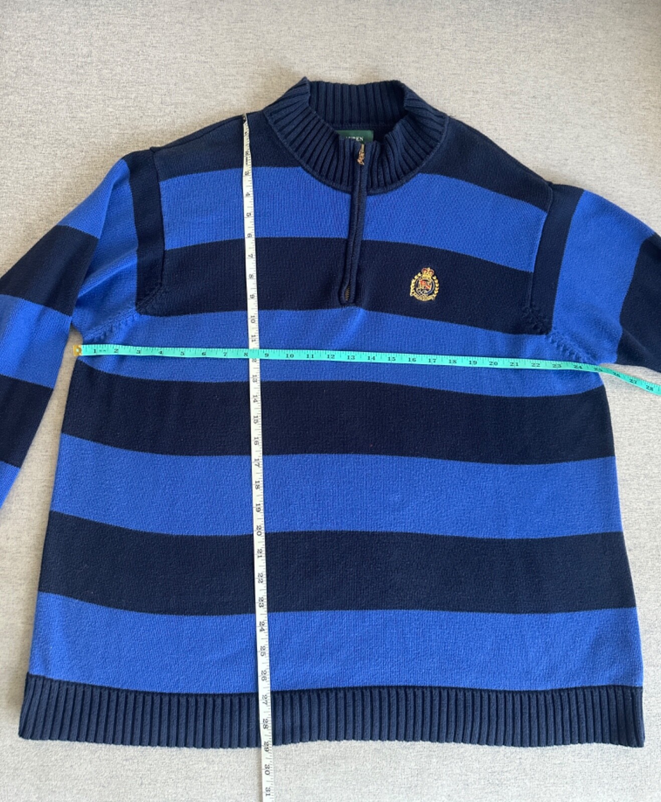 VINTAGE Lauren Ralph Lauren Rugby Knit Sweater Mens Size XL Blue Black Striped