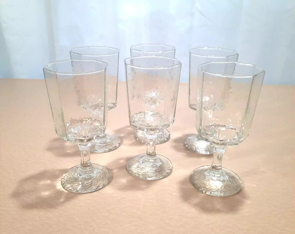 Set Of 6 Vintage Clear Wine Or Water Glasses Goblets By Libbey Octagonal Shaped