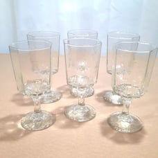 Set Of 6 Vintage Clear Wine Or Water Glasses Goblets By Libbey Octagonal Shaped