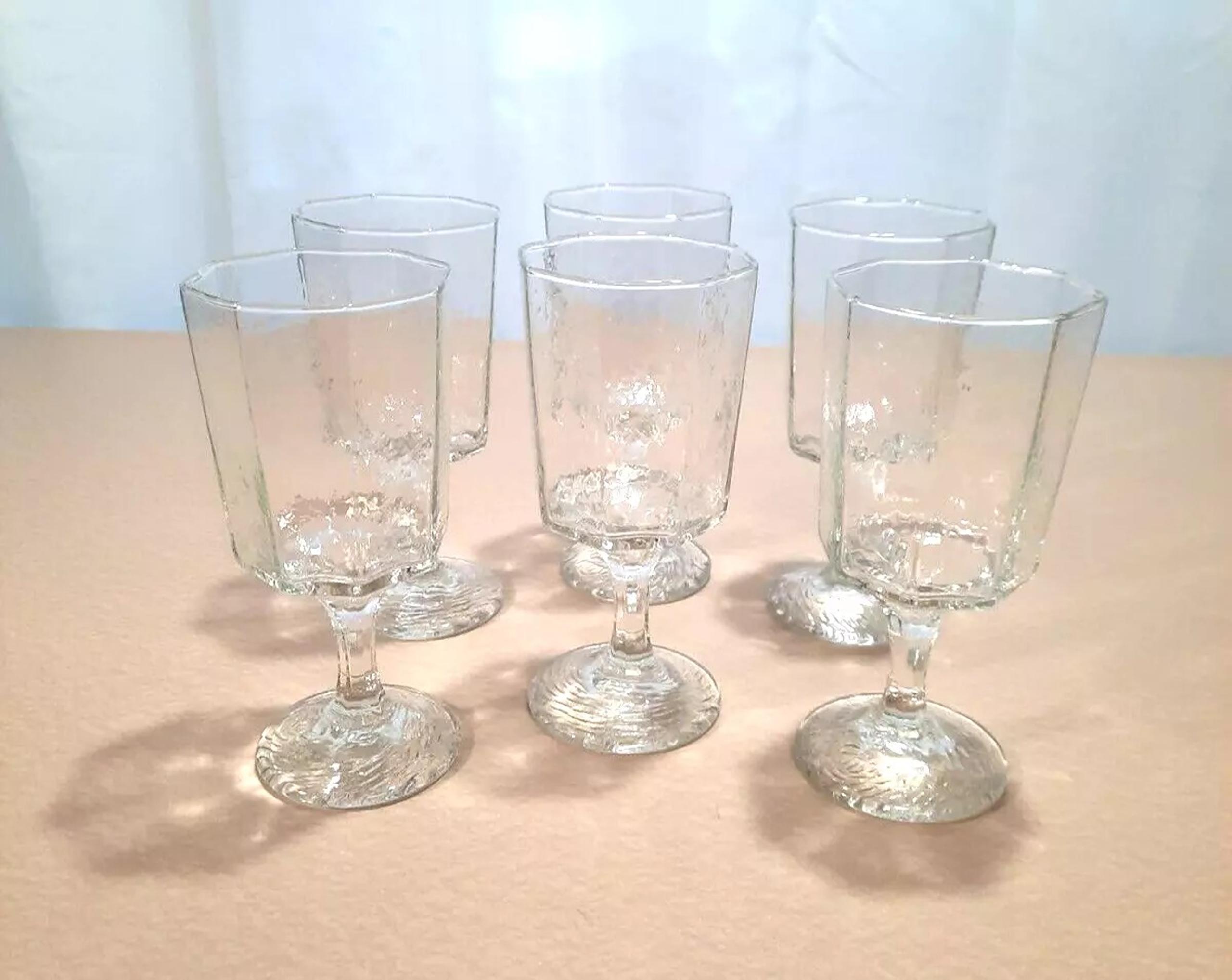 Set Of 6 Vintage Clear Wine Or Water Glasses Goblets By Libbey Octagonal Shaped