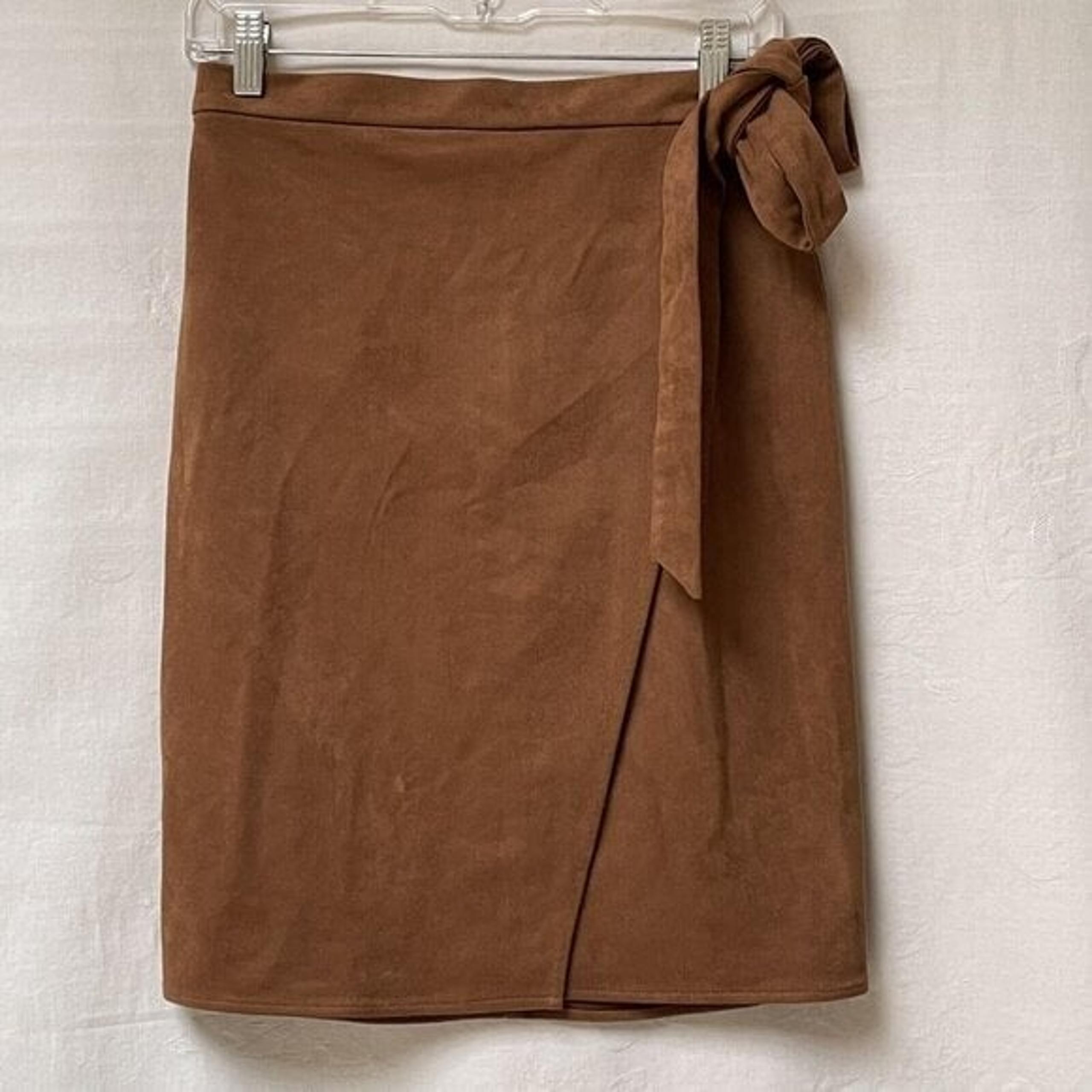 Lulus Tan Faux Suede Wrap Mini Skirt Womens Small Wedding Western Party Festival