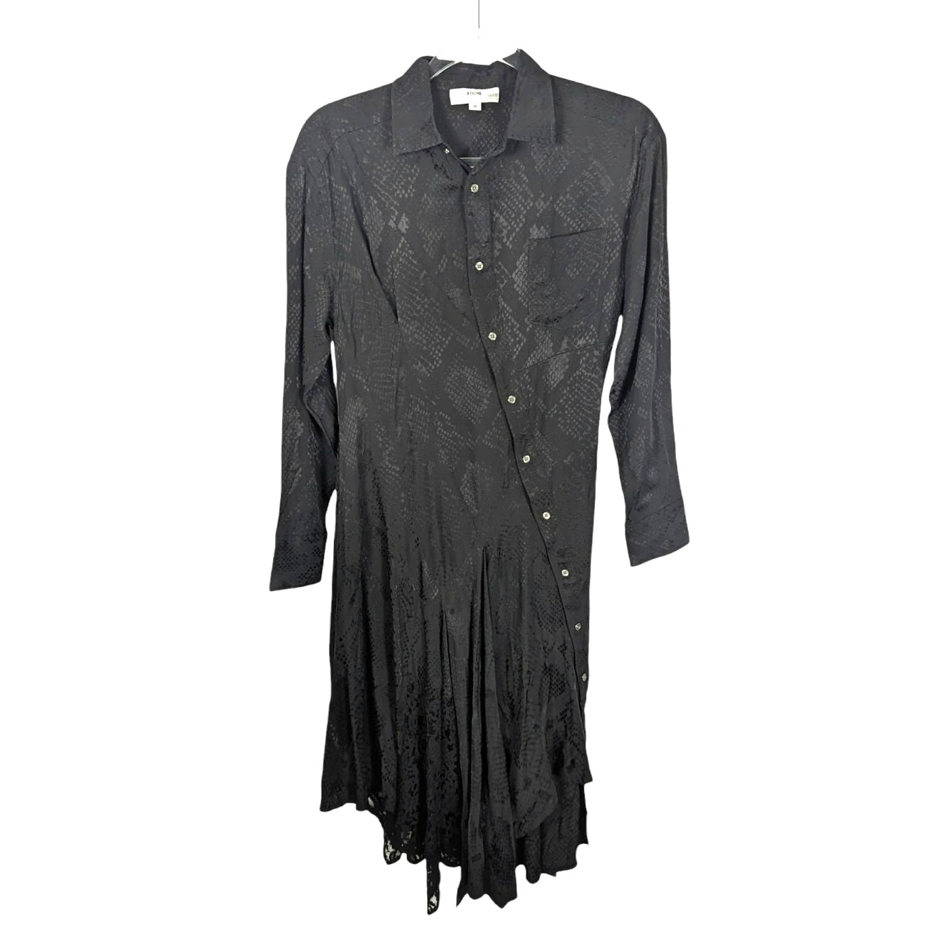 Koche Collective Black Lace Snake Print Asymmetric Button Midi Shirt Dress 38