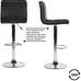 Set Of 2 - Modern PU Leather Counter Height Adjustable Swivel Black Bar Stools