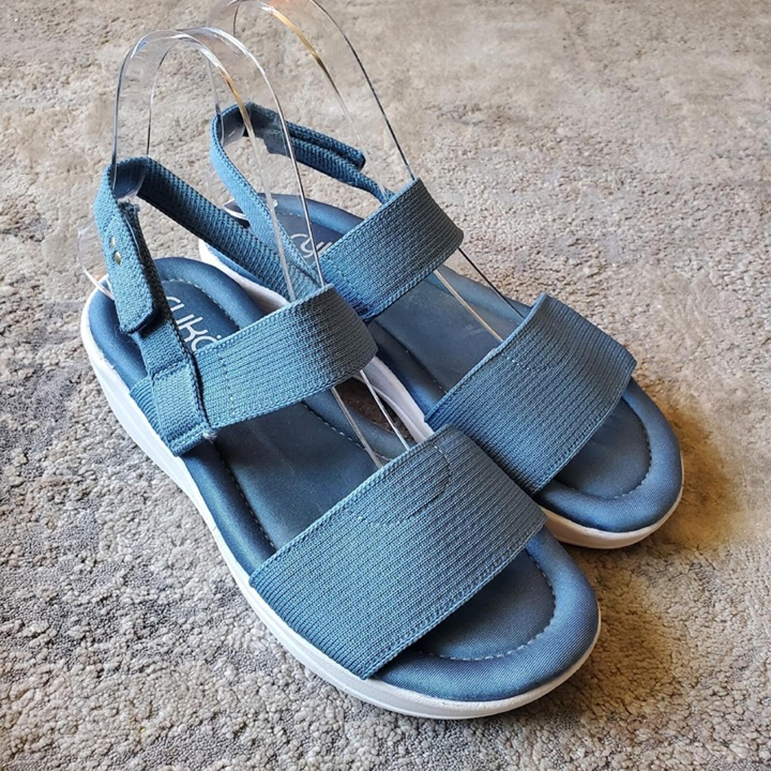 Ryka Women's 8 W Blue Adjustable Back-Strap Wedge Sandals