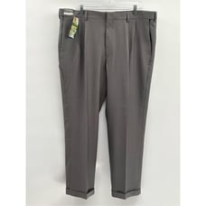 Haggar Dress Pants Classic Men 42x29 Gray Adjustable Waist Pleated Cuff New