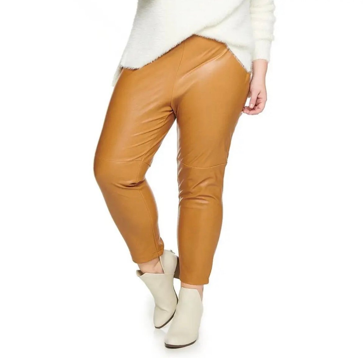 Sonoma Denise Bidot Women's Plus Sz 1X Tan Vegan Faux Leather Leggings Pants NWT