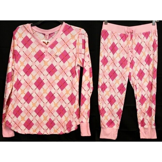 NEW Y2K Limited Too Pink Argyle 2pc Pajama Set Summer Pjs Girls 14/16 Lightweigh