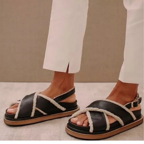 ALOHAS Marshmallow Leather and Shearling Sandals sandal shoes size 37
