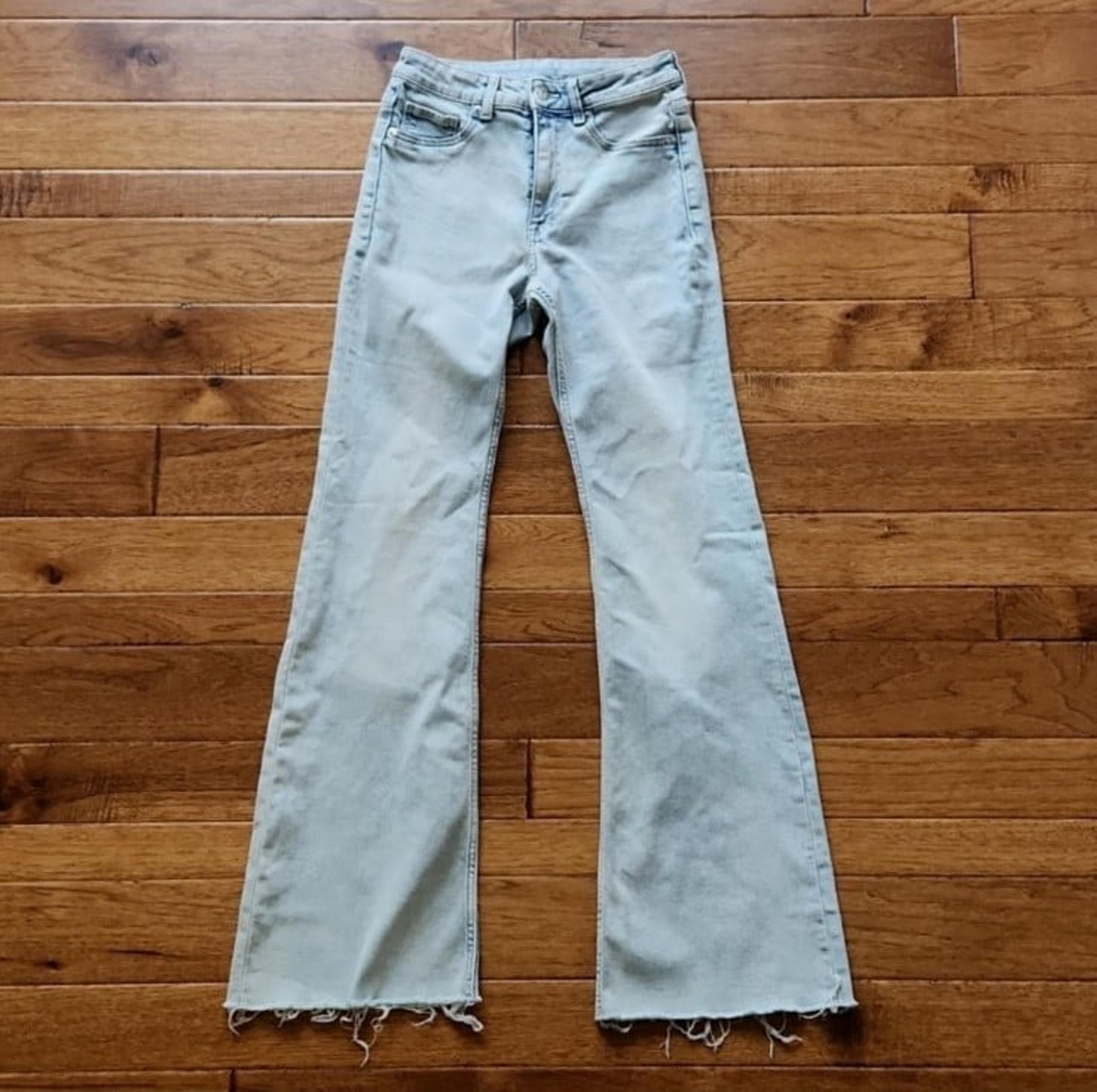 H&M Divided Flare Denim Jeans with Raw Hem and Light Wash