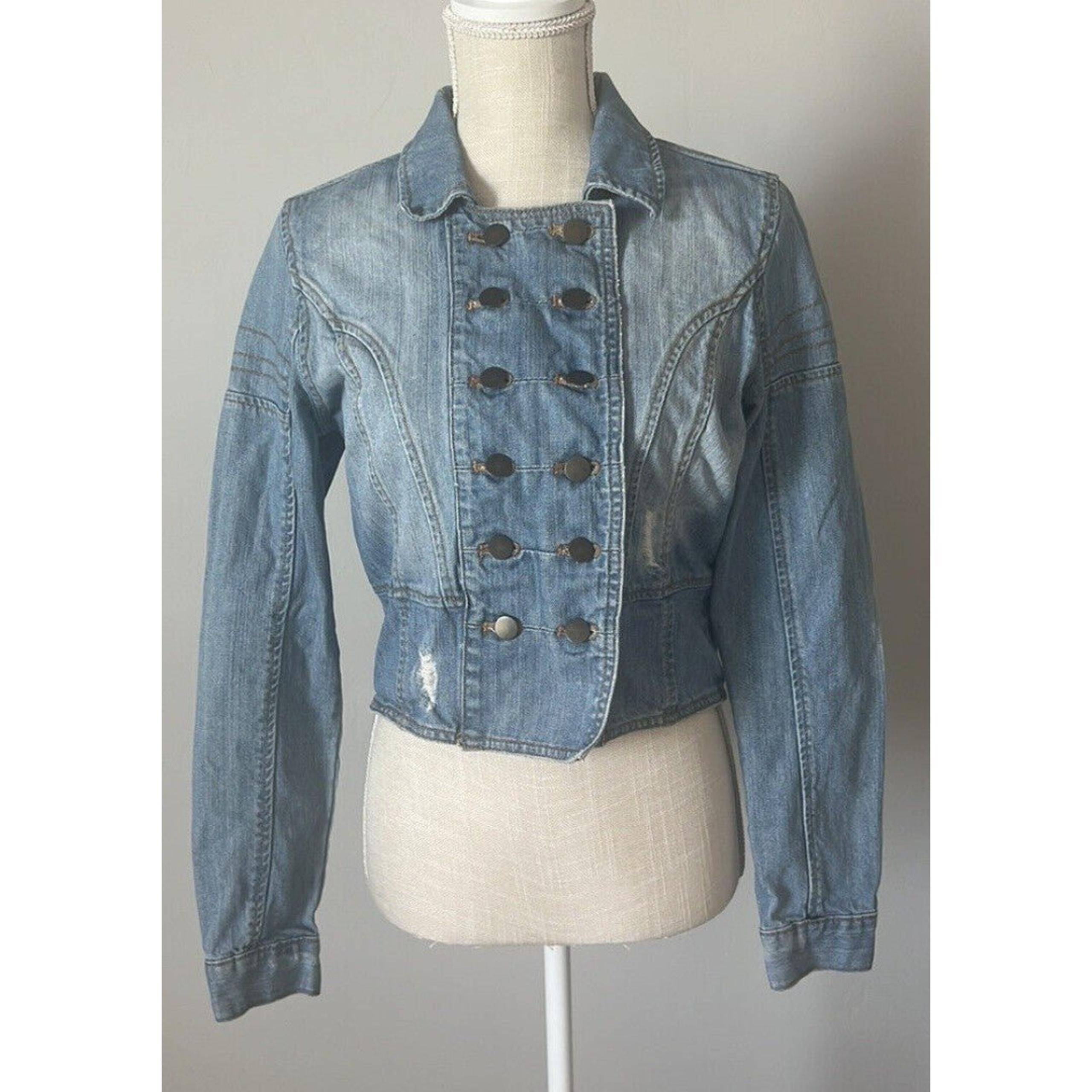 Dollhouse Distressed Jean Jacket Double Breasted Button Size Medium