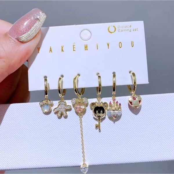14K Gold Plated Disney Mickey & Minnie Theme Earrings Hoop Dangle Mismatched