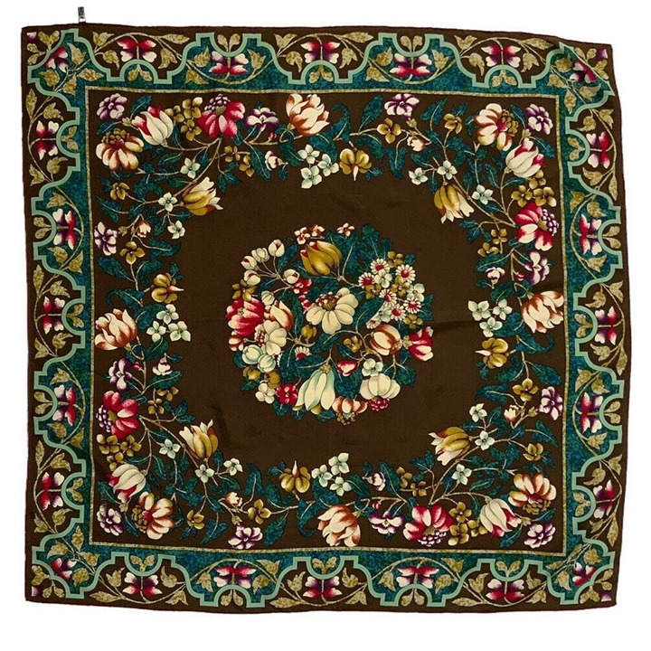 CERRUTTI 1881 Brown Floral Silk Scarf ITALY 34”/ 32” GC