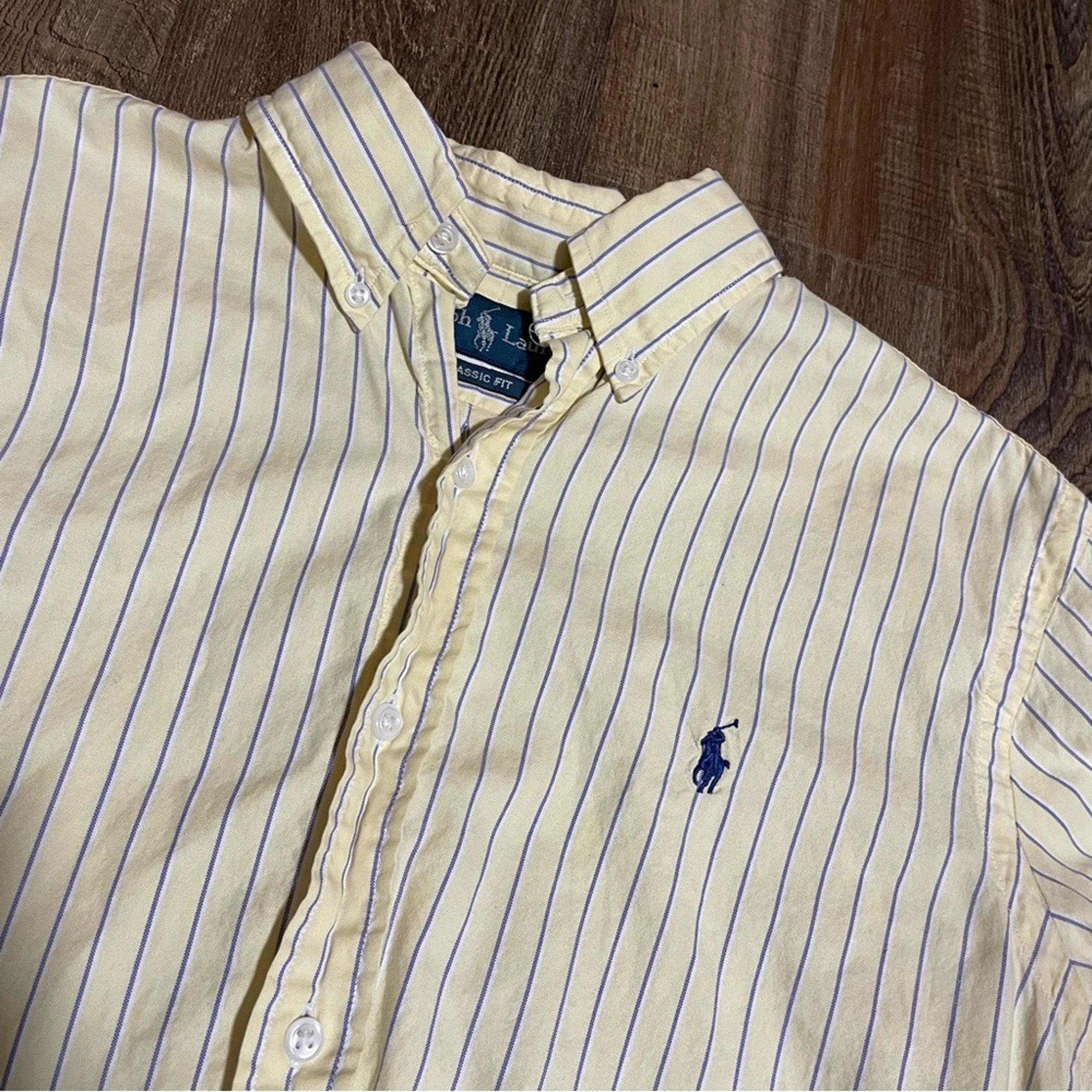 Polo by Ralph Lauren Men's Yellow Striped Shirt Classic Fit 15, 32/33