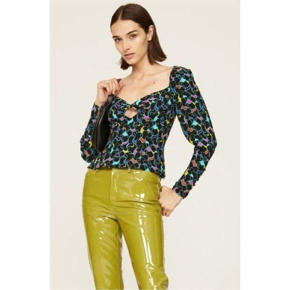 STAUD Womans Josephine Top Long Sleeve Sweetheart Neckline Multicolor Size 10