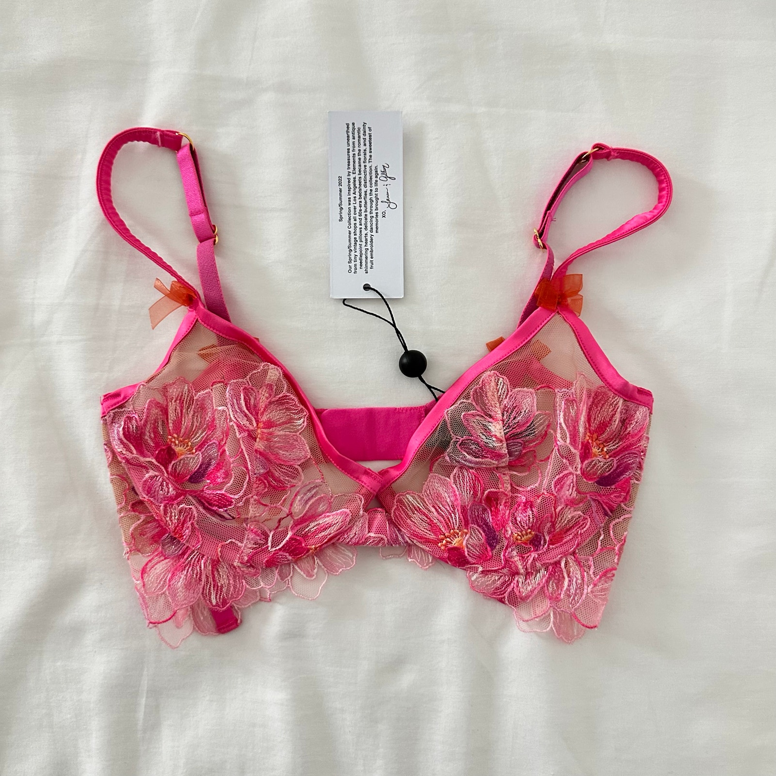 NWT For Love & Lemons Hibiscus Embroidery Underwire Bra in Pink Size 30D