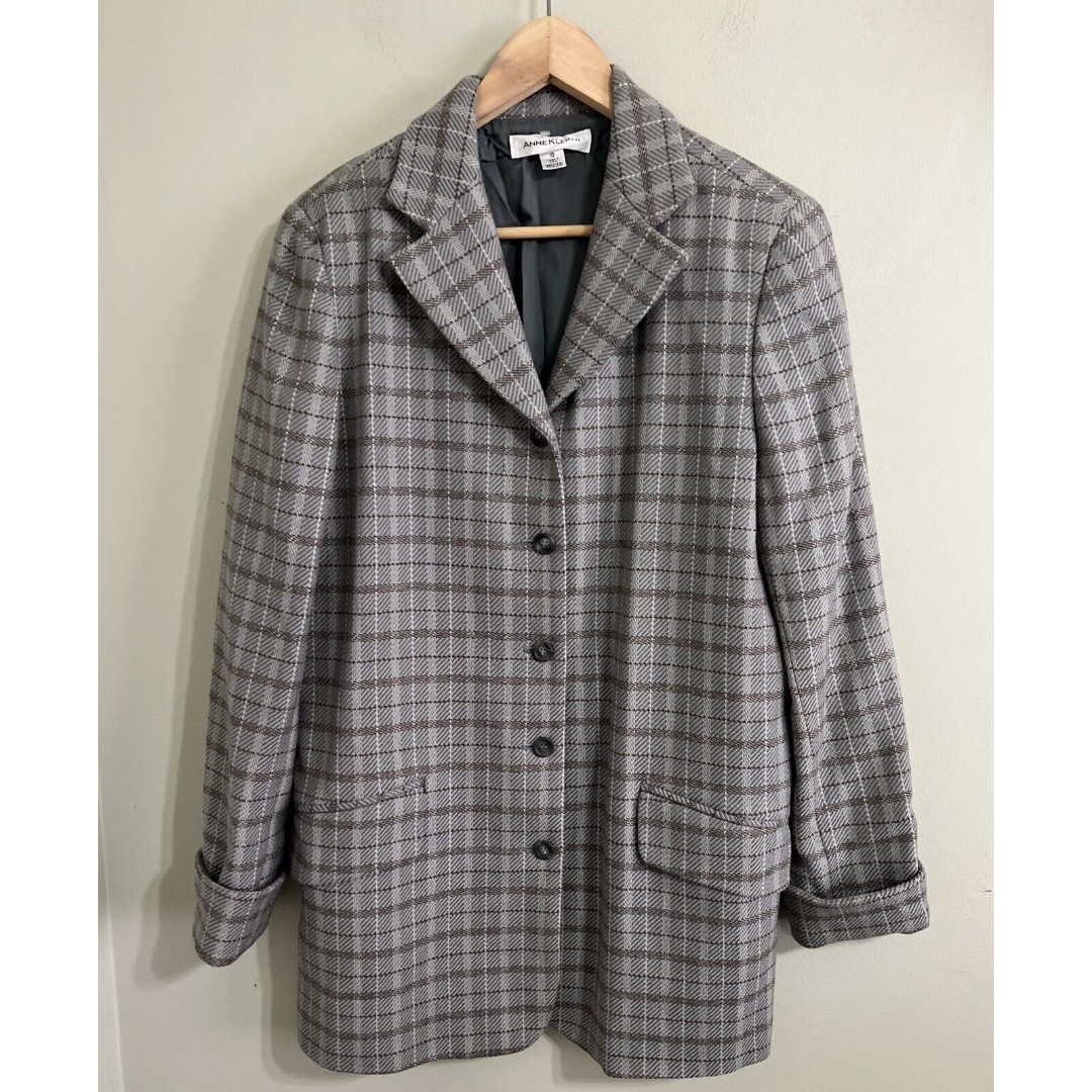 Vintage Anne Klein 100% Pure Wool Classic women Jacket Blazer Coat Size 10