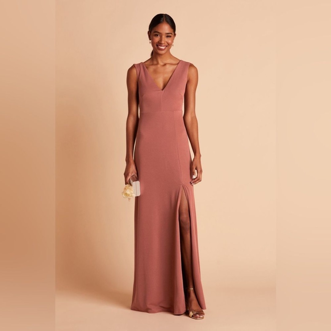 Birdy Grey Shamin Dress V Neck Crepe Terracotta Sz L Braid maid Wedding